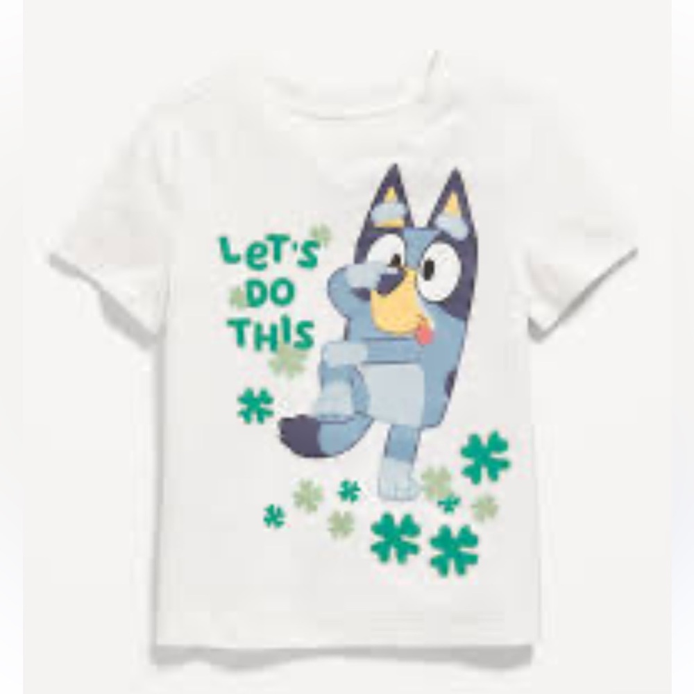 White and Blue Short Sleeve Tee with Bluey Graphic